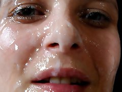 A brunette mother performs a flawless oral sex act during a gangbang