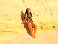 On sunset on pink sand