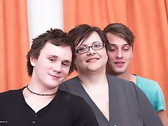 Two naughty boys doing a horny chubby huge breasted mature lady