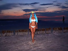 Bikini on Sunset Background